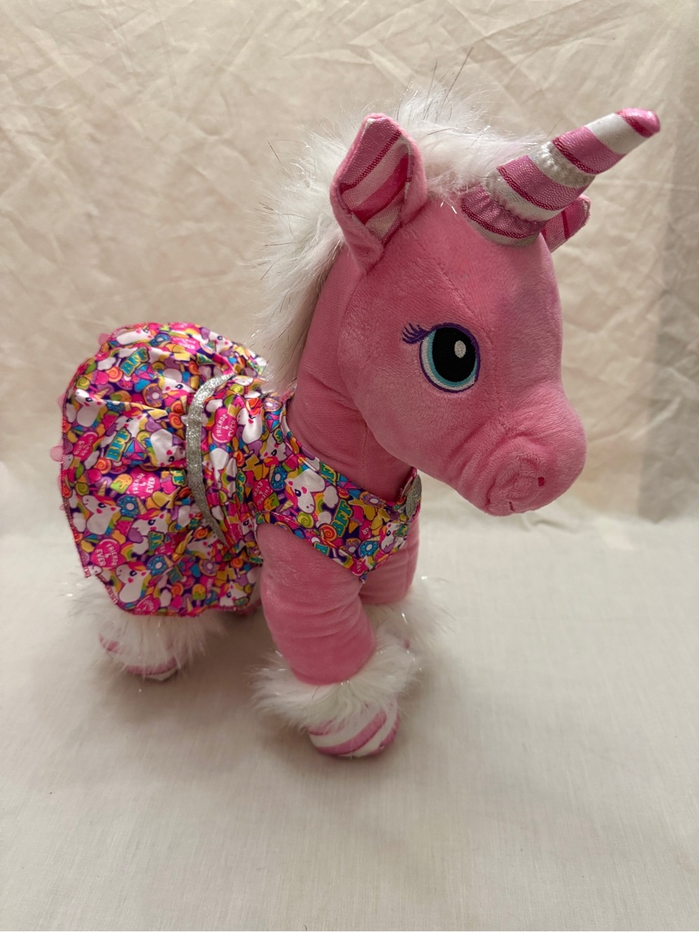 Build-A-Bear Pink Unicorn Plush with Colorful Skirt